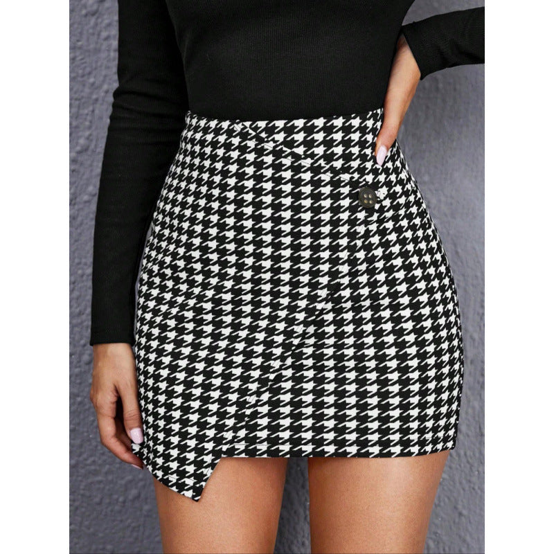 Houndstooth Wrap Mini Skirt | Black & White High Waist Bodycon Fit | noémi