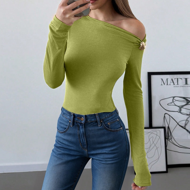 One Shoulder Long Sleeve Top for Women | Slim Fit Cold Shoulder Shirt | noémi