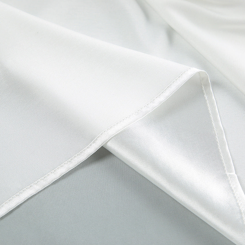 White Satin Feather Trim Robe | Bridal Lounge Robe, Belted Kimono Style | noémi