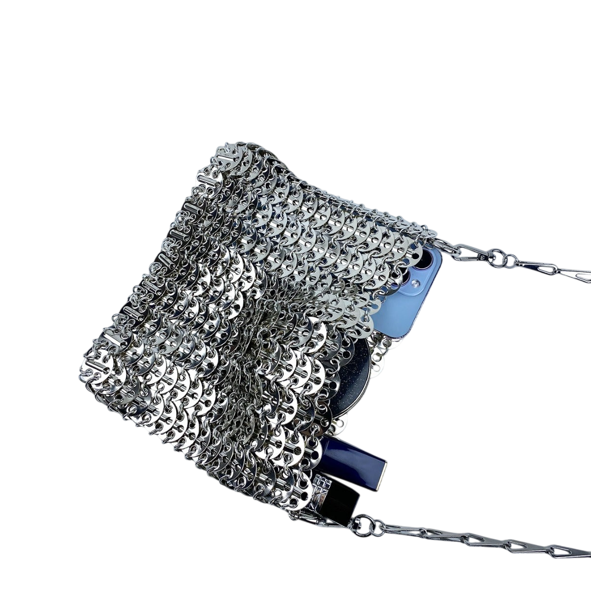 Silver & Gold Metal-Sheet Shoulder Bag – Large Chain Cross‑Body | noémi