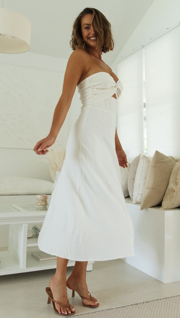 Womens Strapless Maxi Dress | Twist Front, Cut Out Detail, Smocked Back | noémi