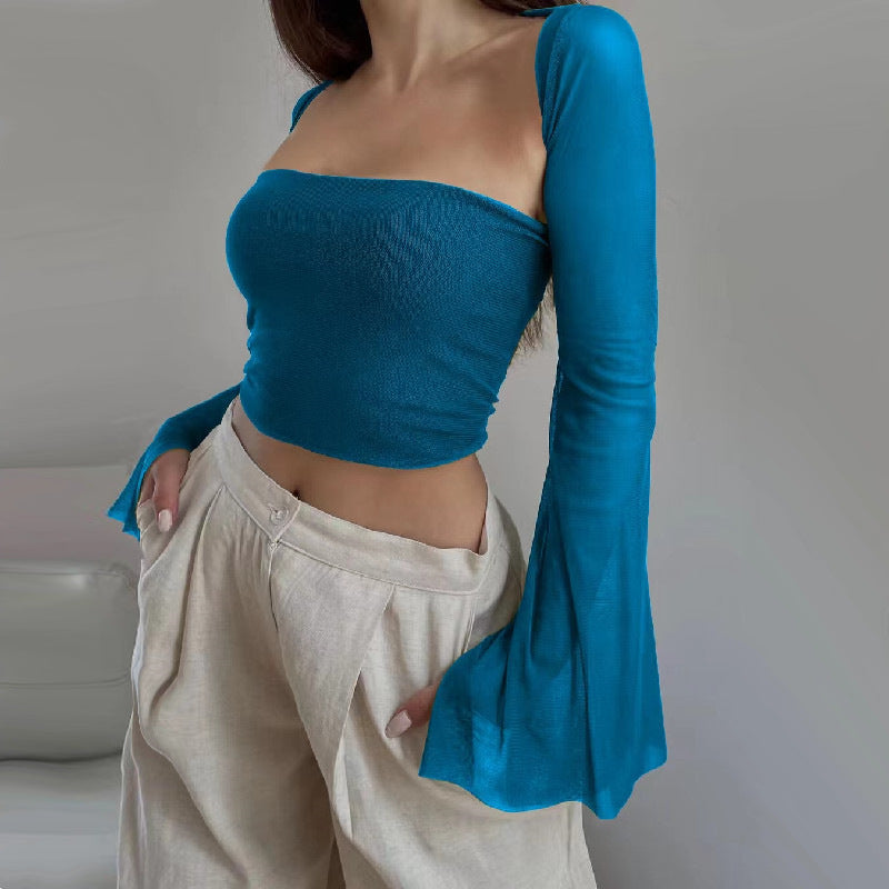 Mesh Bell Sleeve Shrug | Slim Tube Top Long Sleeve Waistcoat | noémi