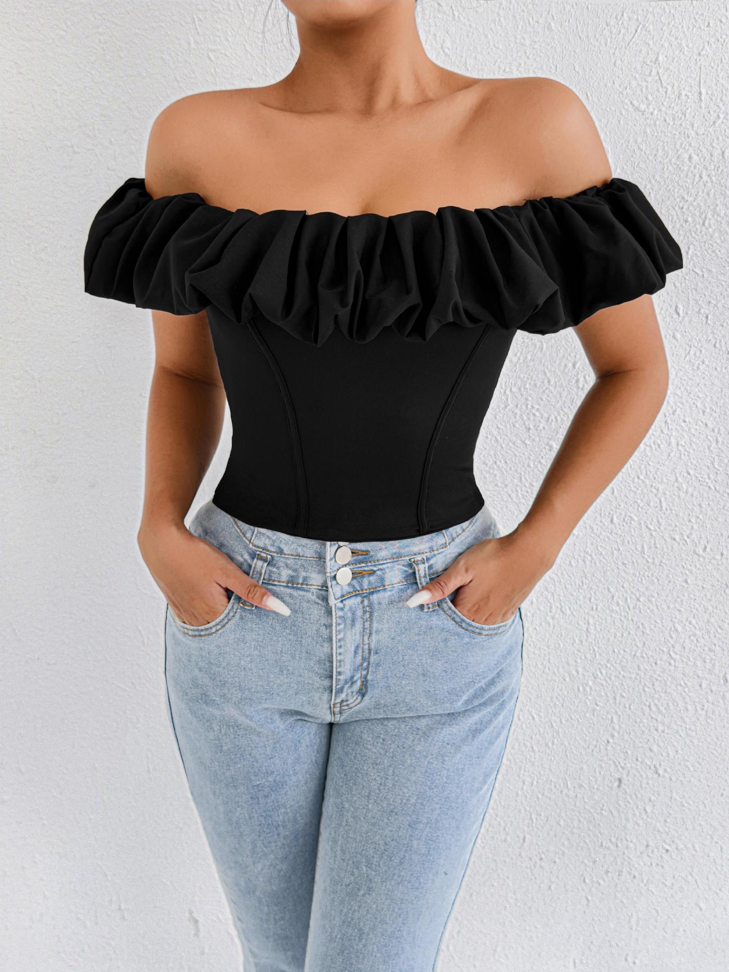 Black Off Shoulder Ruffled Top for Women | Sleeveless Summer Shirt | noémi