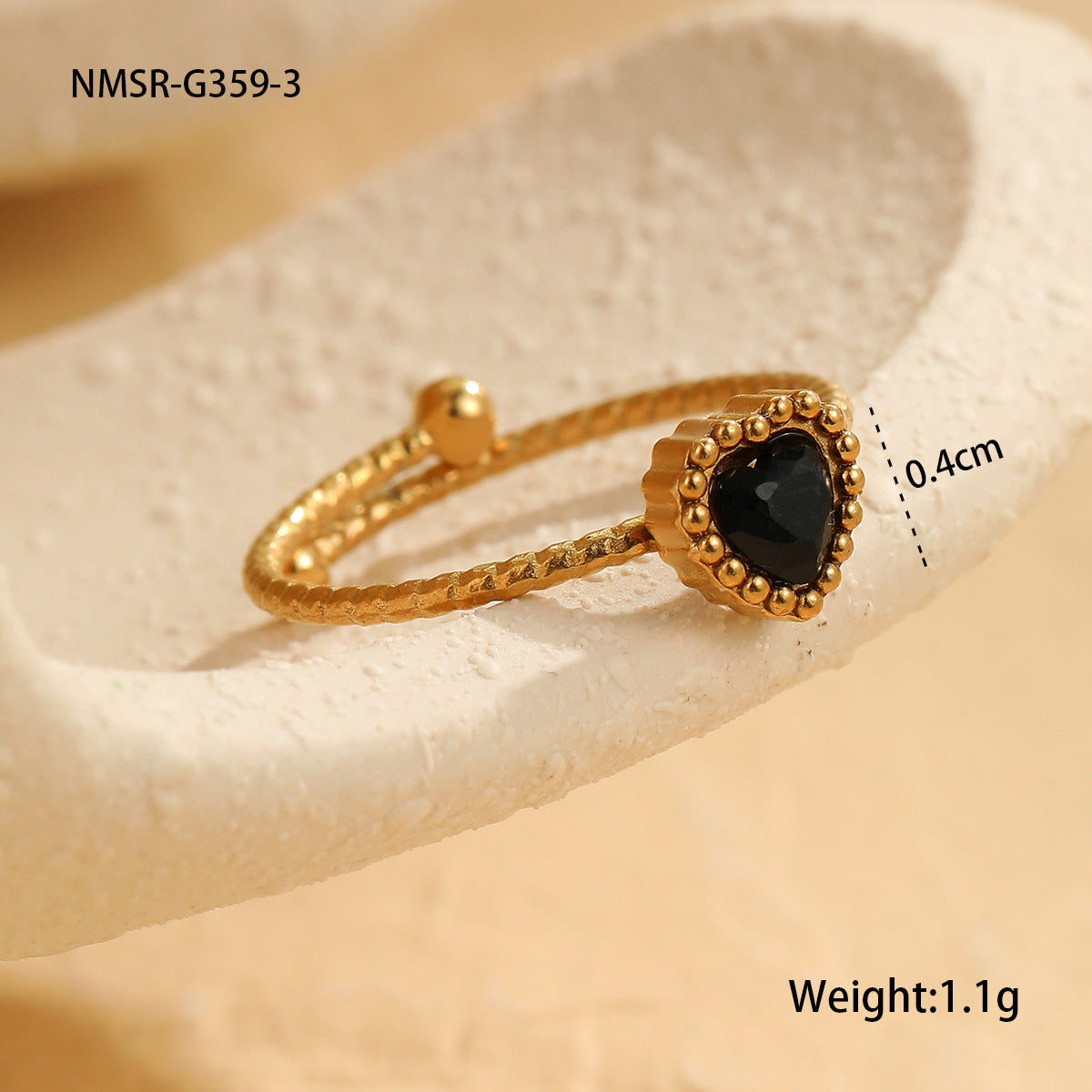 Retro Love Inlaid Zircon Stainless Steel Ring | Open Band Jewelry for Women | noémi