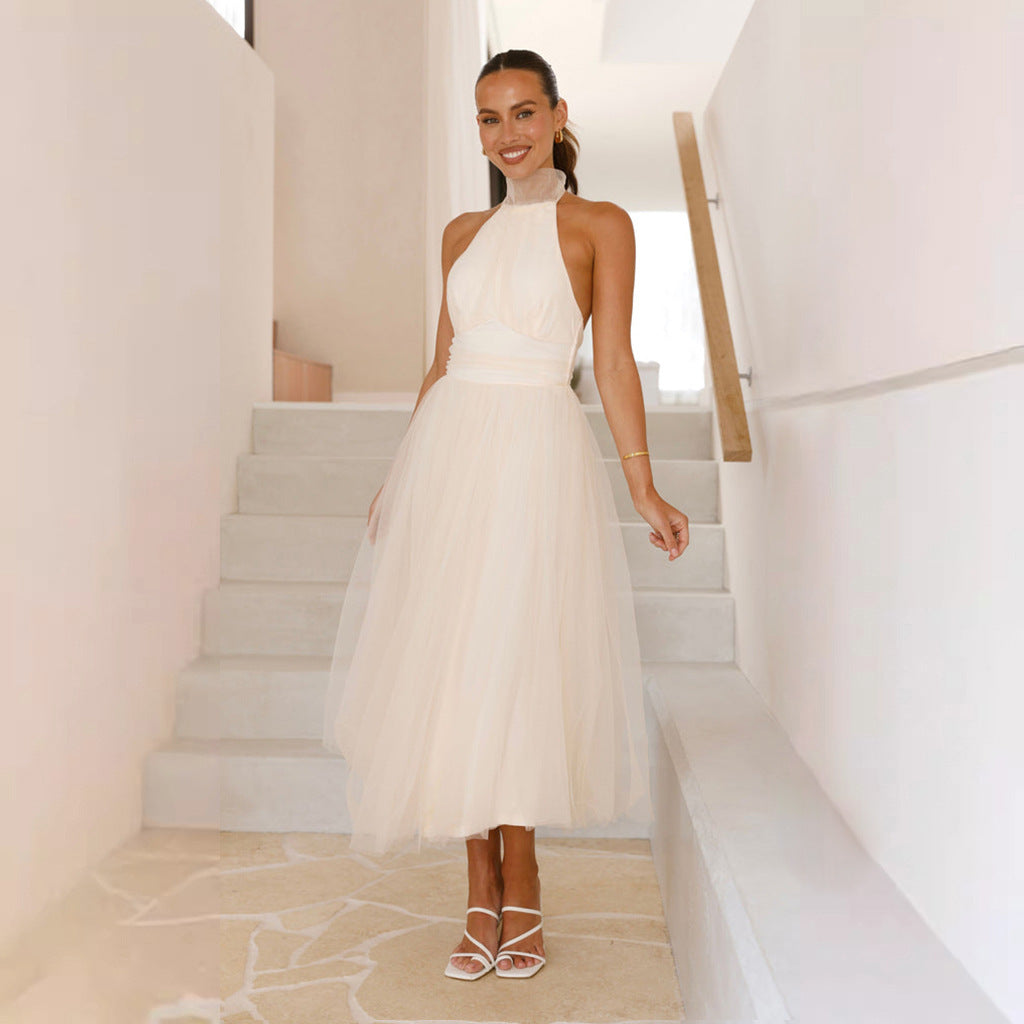 Backless Mesh Halter Dress with Turtleneck | noémi