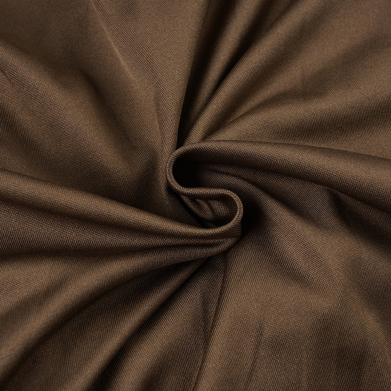 Beaded Halter Mini Dress | Backless Drawstring Bodycon | Chocolate Brown Cutout | noémi