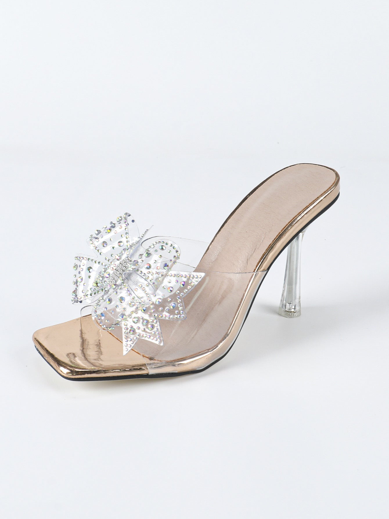 Transparent Crystal Bow Heels | 9cm Square Toe Stiletto | noémi