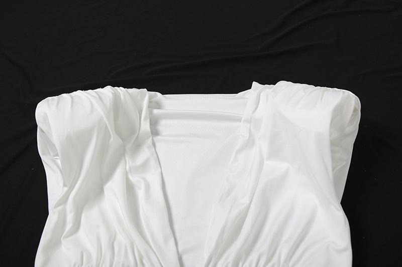 Womens VNeck Pleated Bodycon Dress | Slim Fit, Hip Accentuating, Solid Color | noémi `