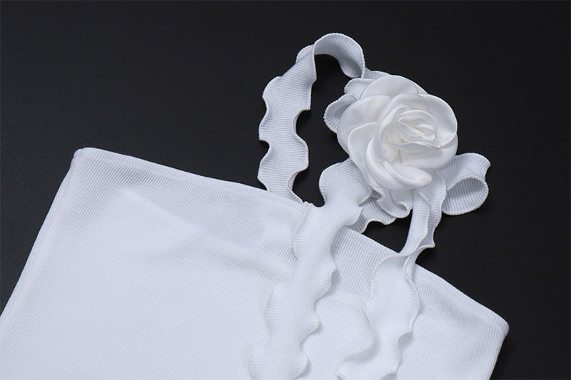 Halter Top | 3D Rose Strapless Vest | Backless Knit Crop Top for Women | noémi