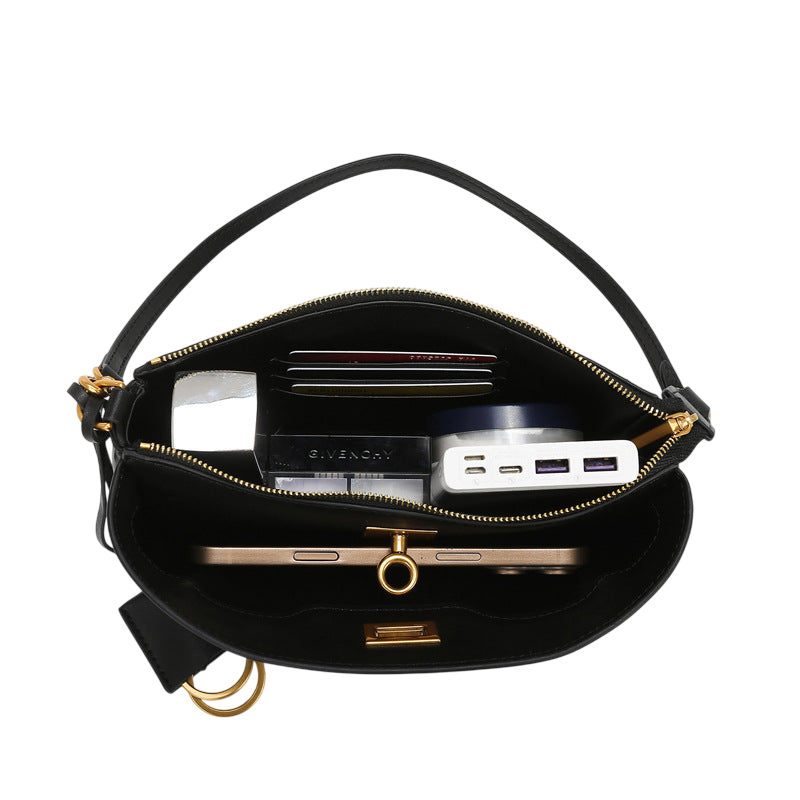 Women’s Black Messenger Shoulder Bag – Faux-Leather, Silver Buckle, Office-Ready | noémi