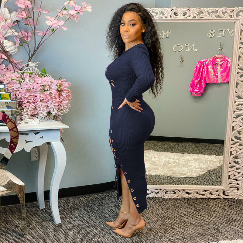 Womens Strappy Cutout Sunken Stripe Bodycon Dress | noémi