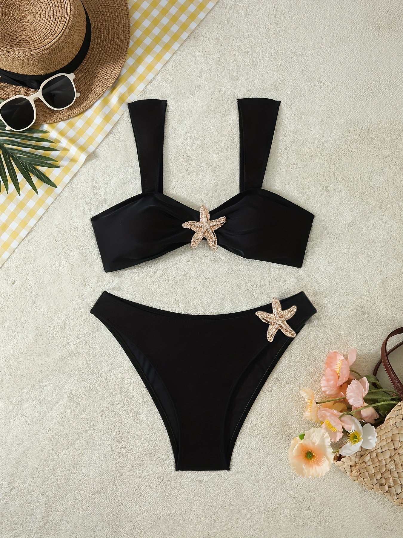 Low Waist Bikini Swimsuit with Starfish Metal Detail and Suspender Straps | noémi