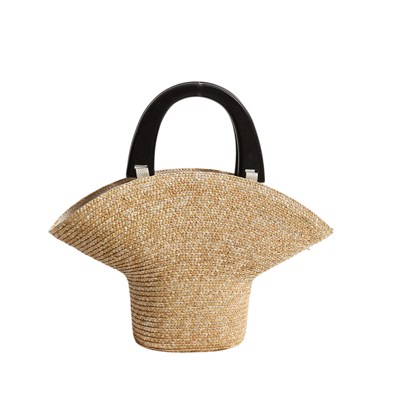 Wooden‑Handle Straw Hat Bag – Portable Beach Tote, Natural | noémi