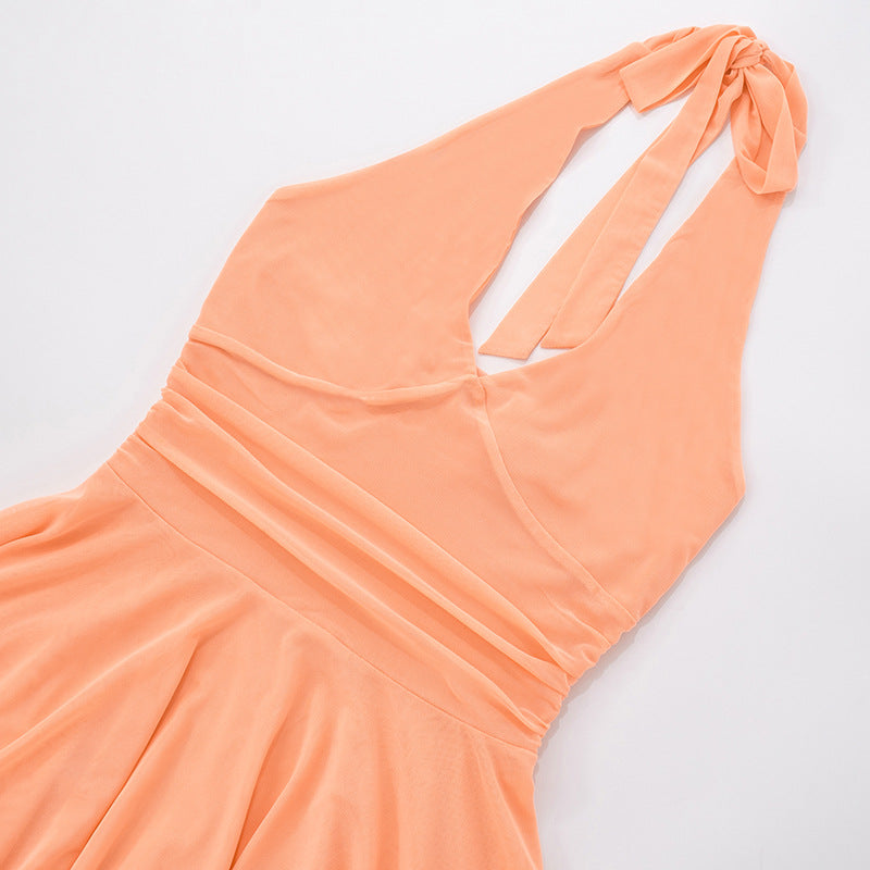 Womens Casual Halter Mesh Dress | Flowy Solid Color Mini Dress | noémi