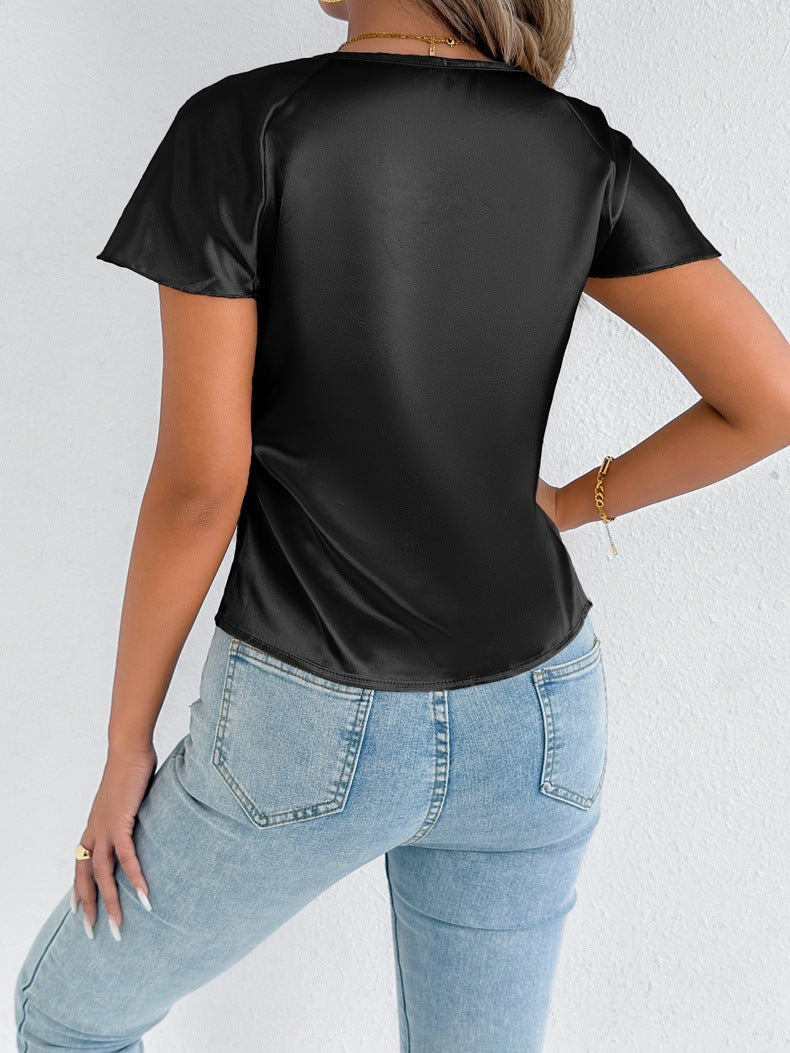 High End Satin Silk T Shirt for Women | Short Sleeve Silk Top | noémi