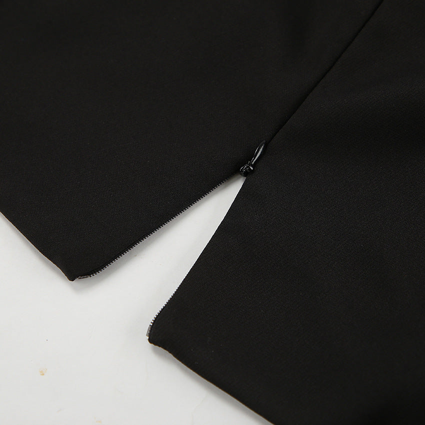 Long Sleeve V Neck Slim Fit Dress with Pleated Waist and Side Slit | noémi