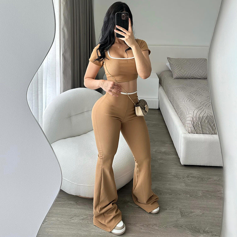 Womens Crop Top Low Waist Flared Pants Set | noémi