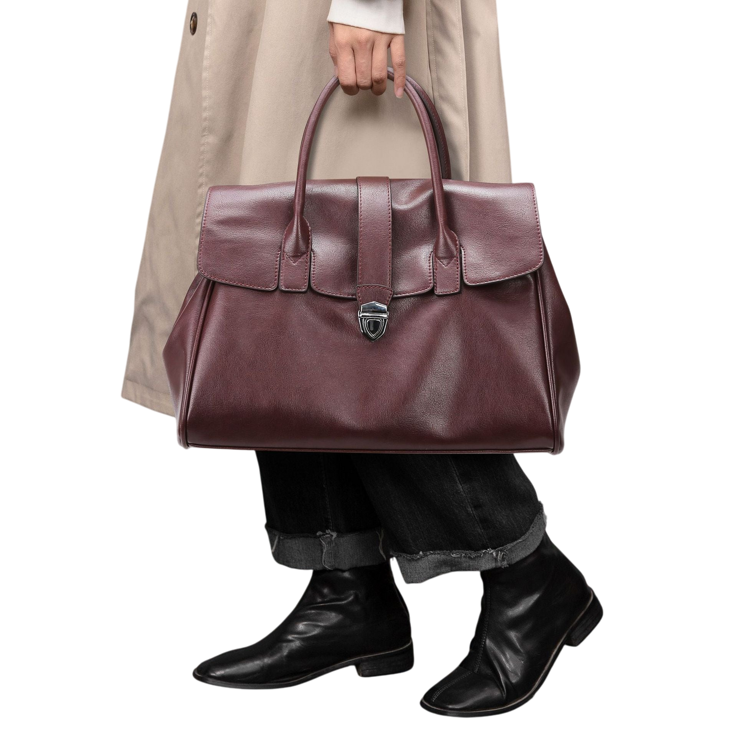 Khaki Soft Leather Tote | Large Capacity Office Handbag | noémi