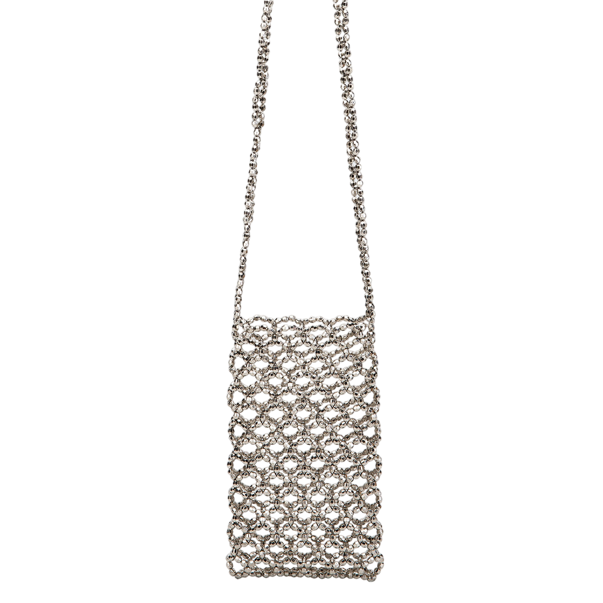 Silver Electroplated Acrylic Phone Cross‑Body Bag – Hand‑Woven Beads & Cut‑Out Design | noémi