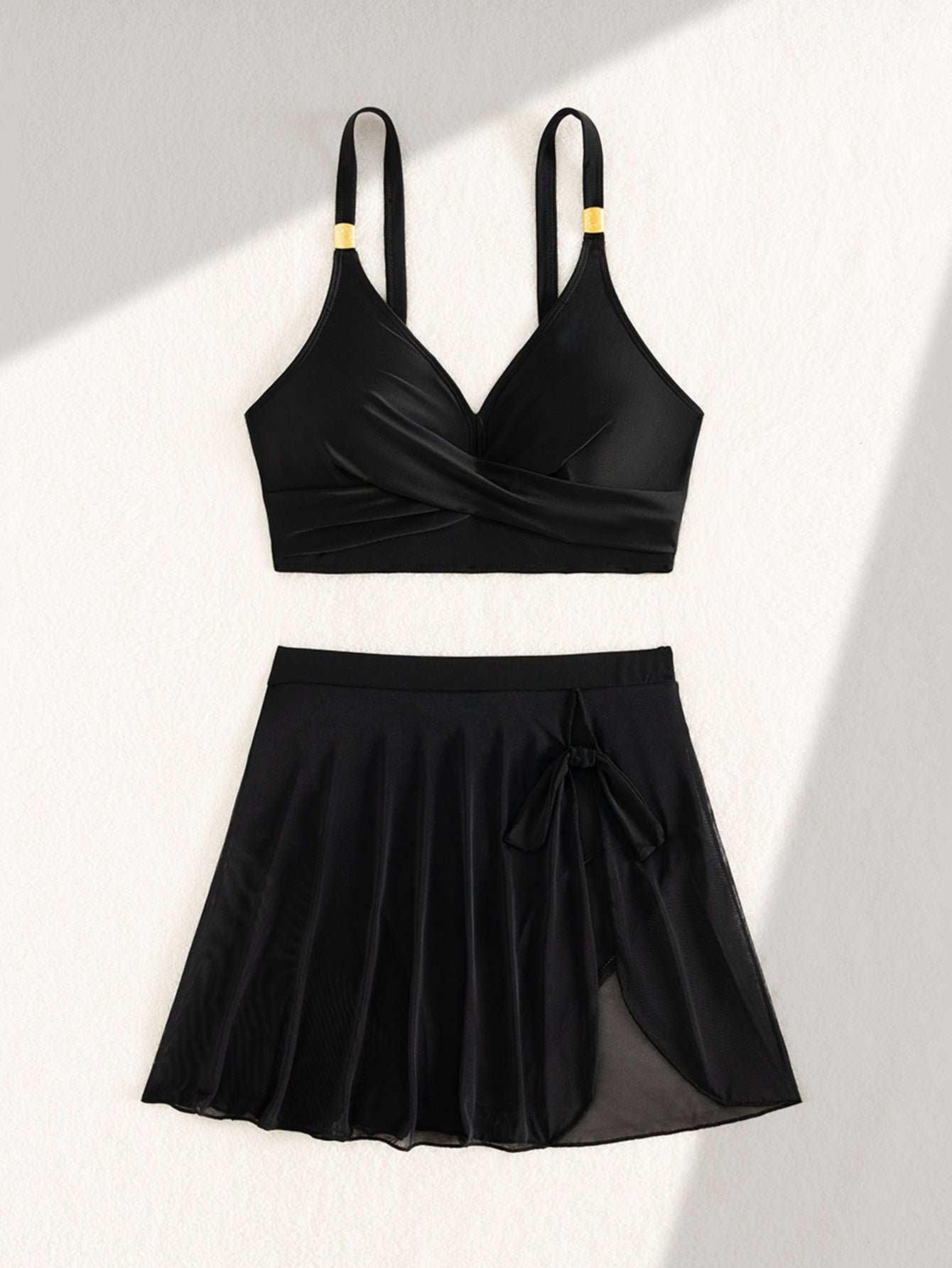 Women's Black High Waist Bikini Set with Sheer Sarong Skirt | 3 Piece Swimsuit | noémi