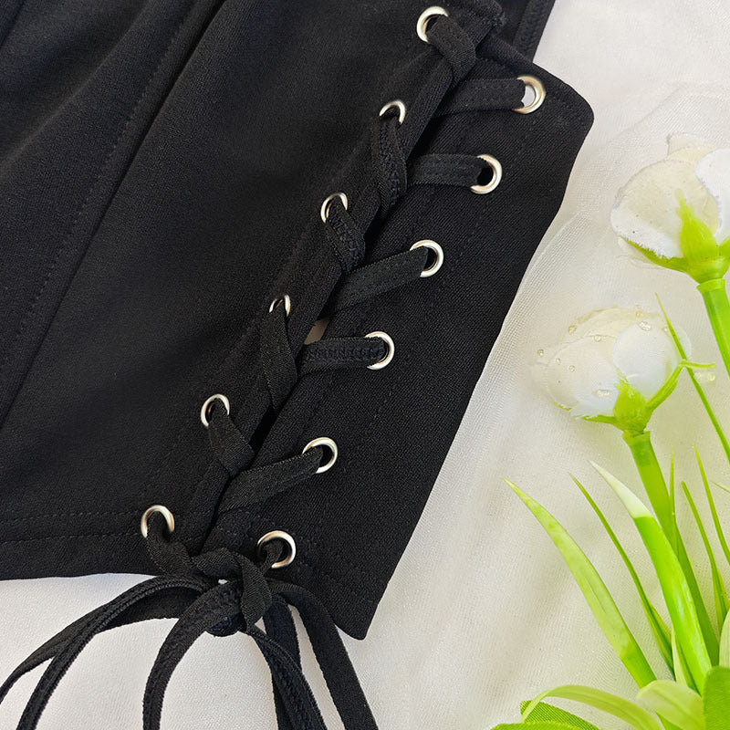 Slim Fit Corset Vest with Boning and Sling Straps in Black | noémi