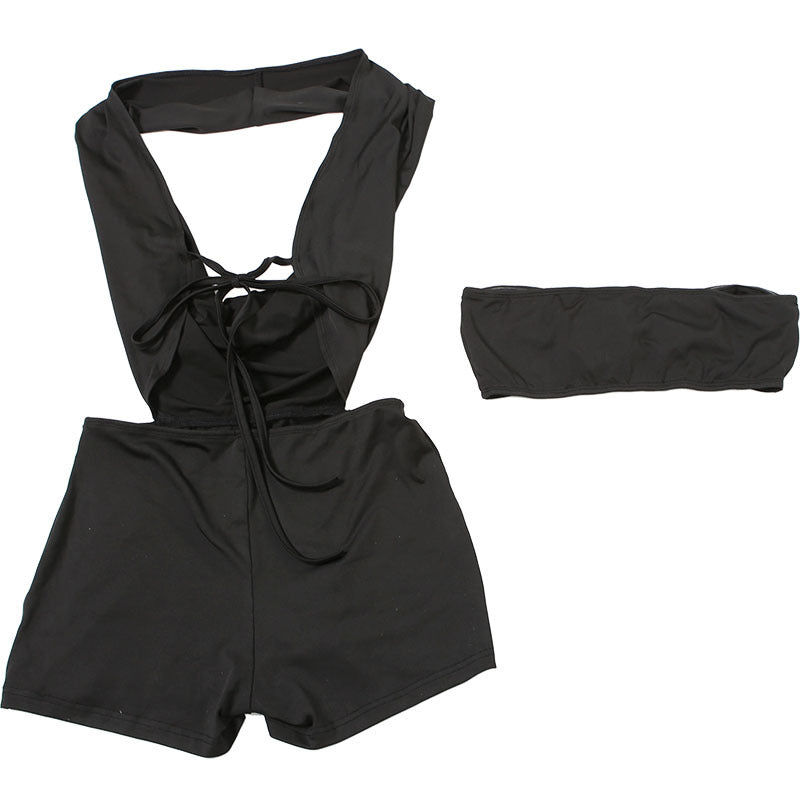 Tube Top & Halter Deep VNeck Backless Lace Up Jumpsuit Set | noémi