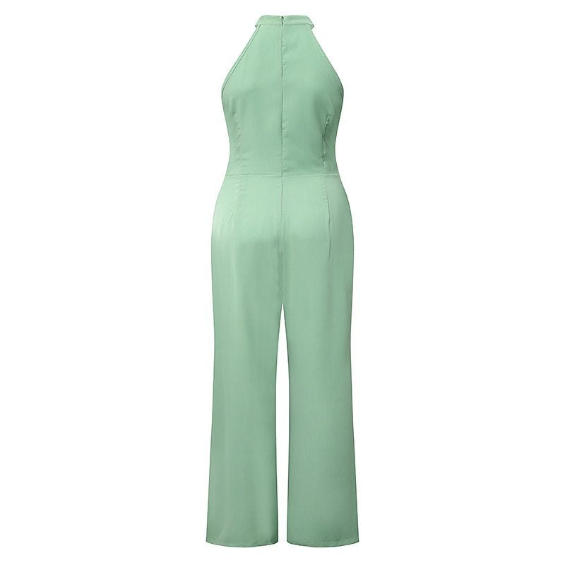Sage Green Sleeveless Halter Jumpsuit | High Waist Wide Leg Summer Outfit | noémi