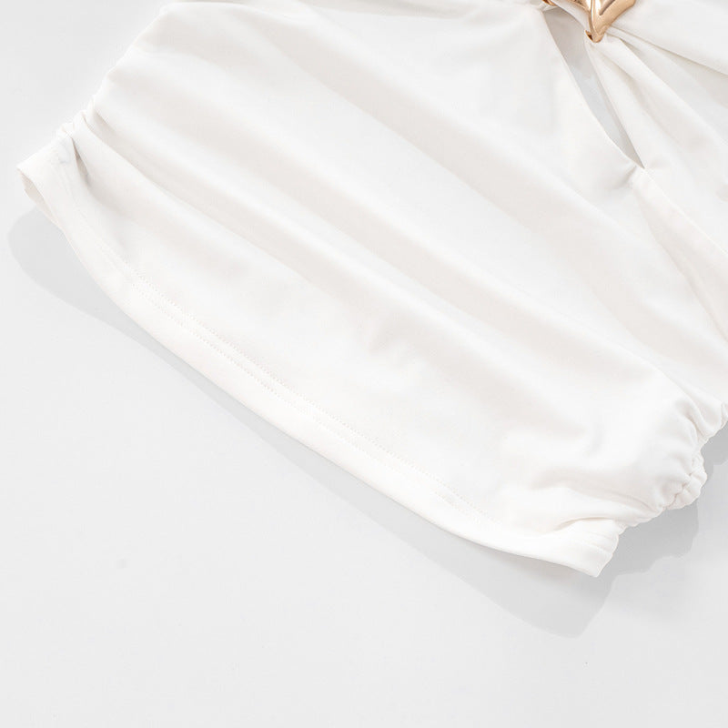 One Shoulder Cutout Top with Gold Ring | White Slim Fit Summer Tank | noémi