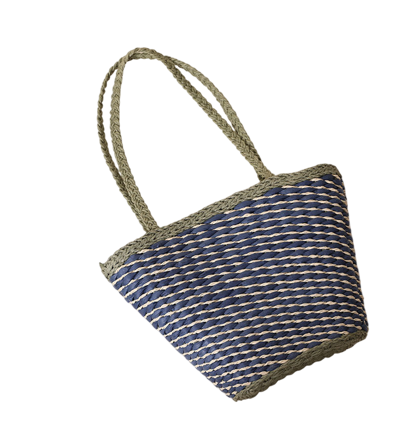 Sea & Sky Contrast Straw Shoulder Bag – Boho Vacation Tote | noémi