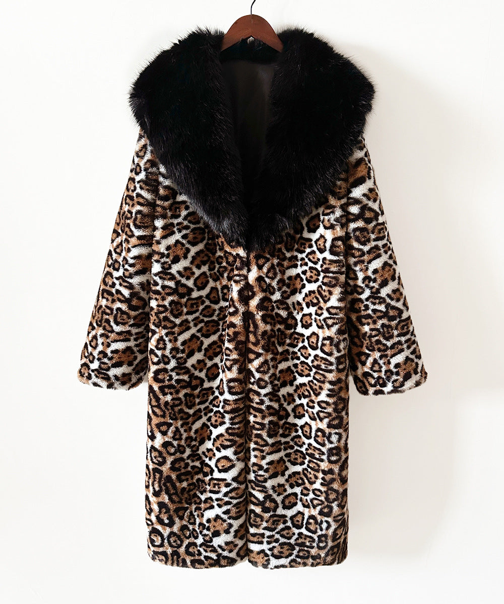 Womens Faux Fur Leopard Coat | Longline Winter Jacket with Oversized Collar | noémi
