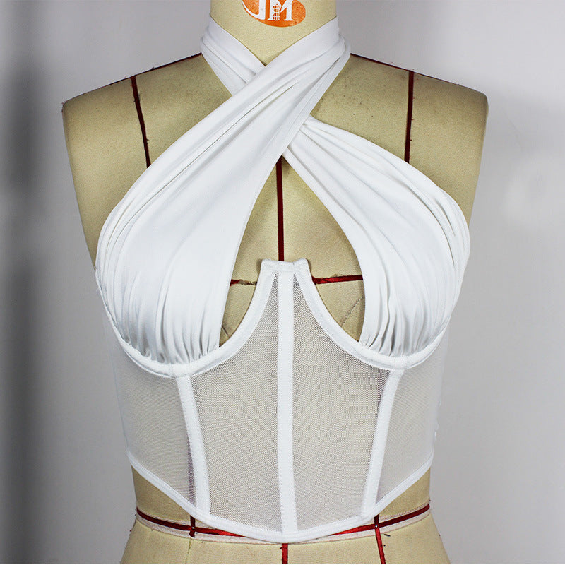 Backless Breast Shaping Mesh LaceUp Halter Wrapped Chest Tube Top | noémi