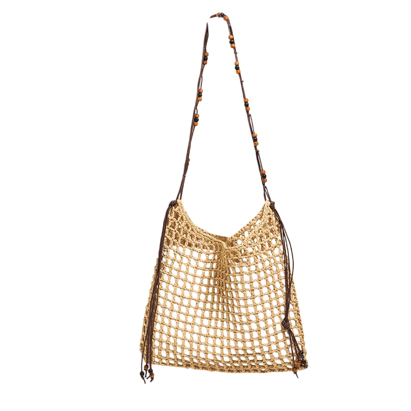 Summer Straw Woven Bag With Lace Up Pattern Suitable For Women Beach Vacation Beach Bag