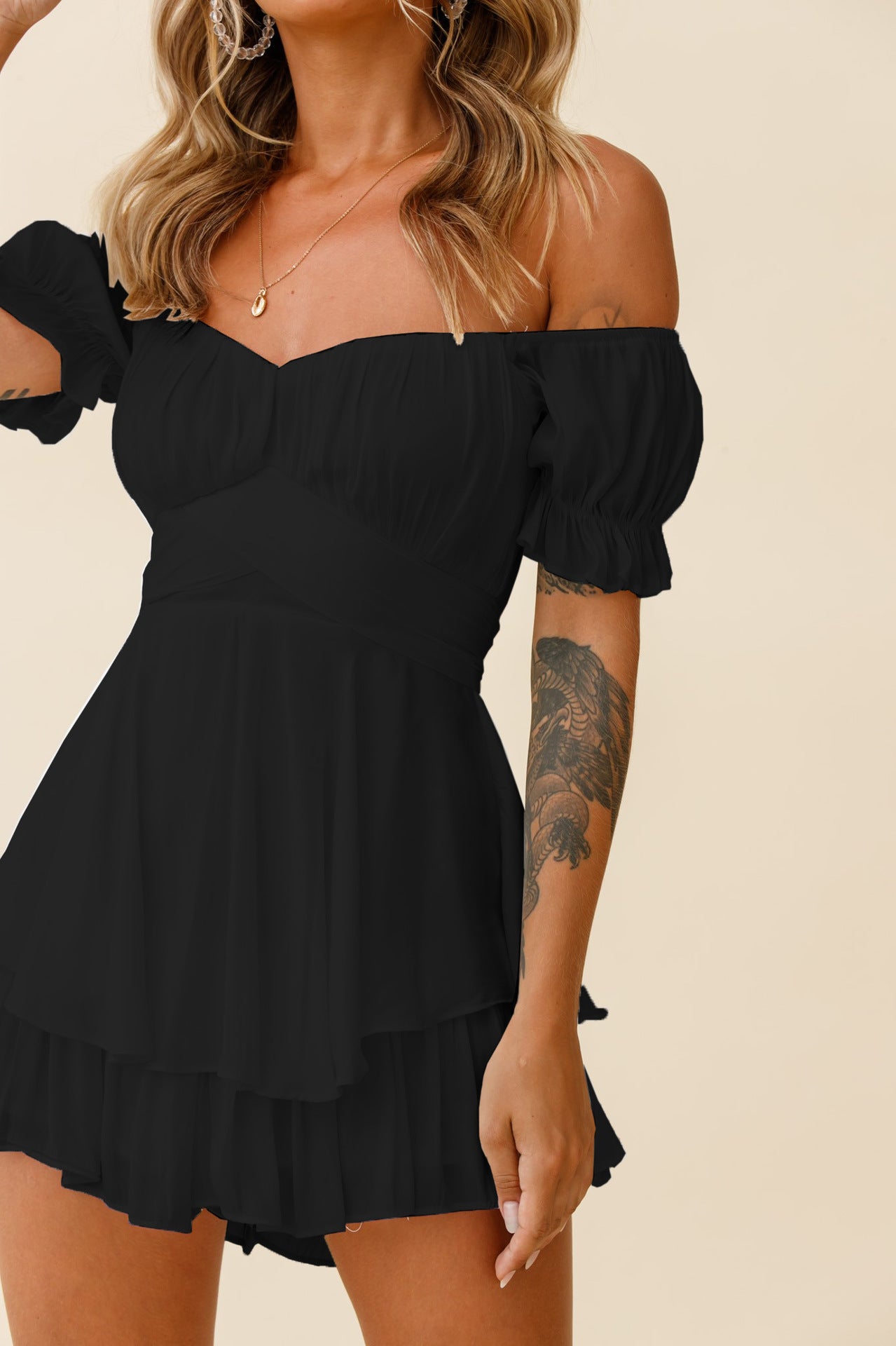 Off Shoulder Ruffle Sleeve Romper | OnePiece | noémi