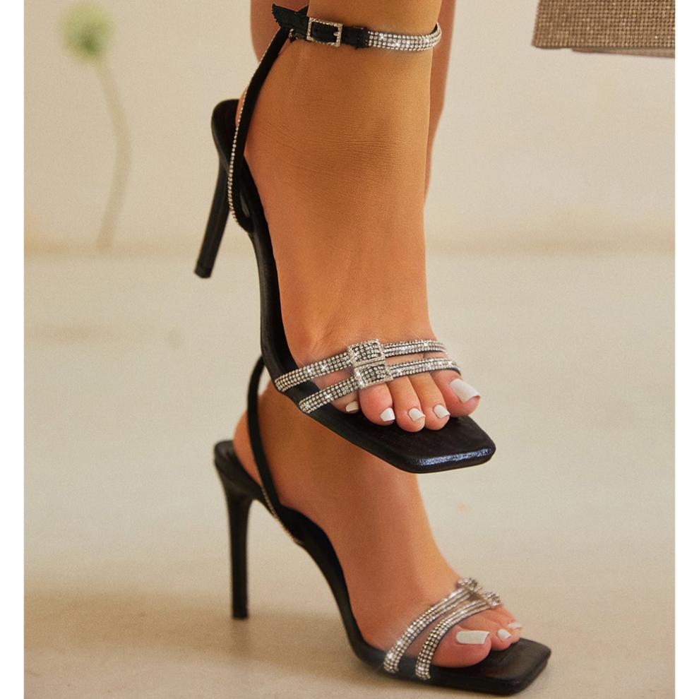 Ultra High Heels | Rhinestone Cocktail Sandals | Crystal Straps & Ankle Buckle | noémi