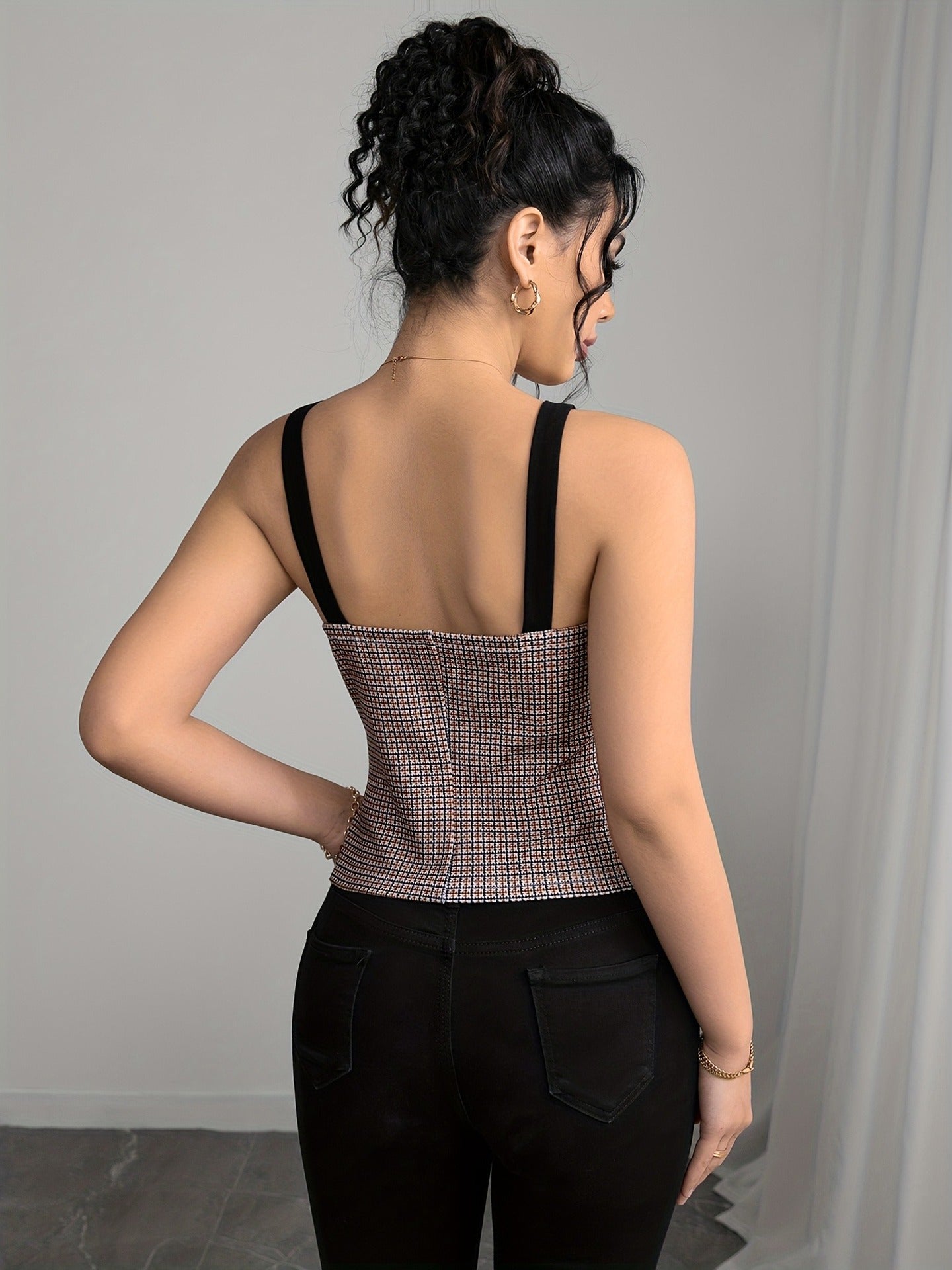 Retro Plaid Corset Tube Top | Button Front, Slim Fit, French Chic Style | noémi
