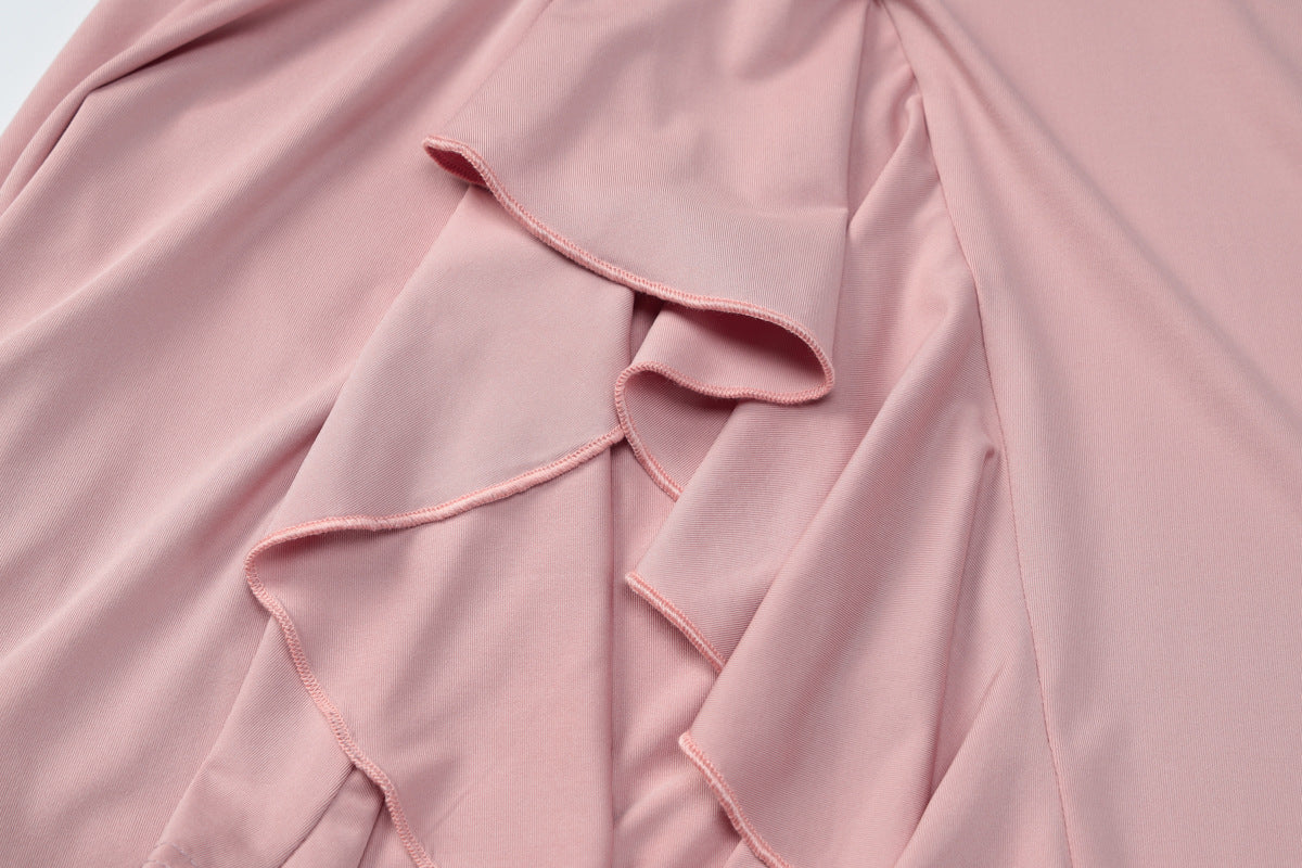 Summer Halter Dress, V Neck, Backless, Ruffle Hem, Waist Sculpting | noémi