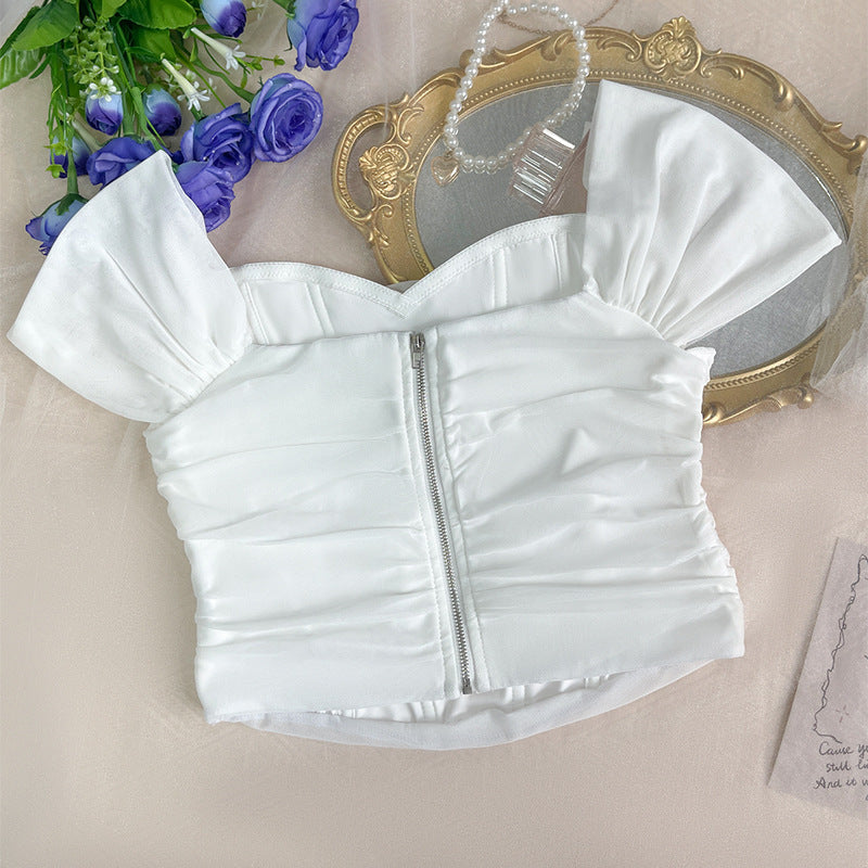 Corset Boning Bandeau Camisole with Waist Tie and Off Shoulder Sleeves | noémi