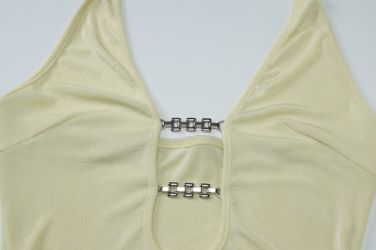 Halter Dress | Hollow Out Slim Fit Maxi with Iron Chain Detail & Side Slit | noémi