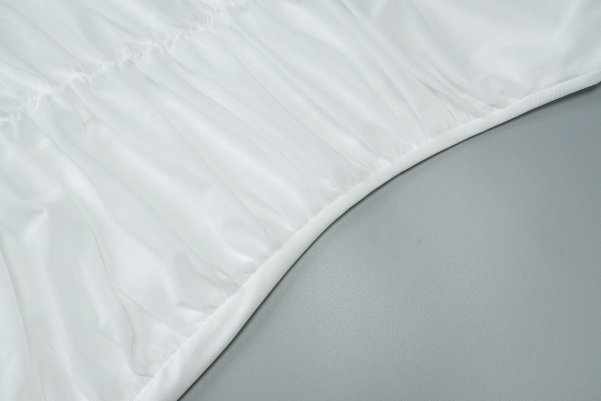 V Neck Mesh Stitch Pleated Dress with Slim Fit and Strap Detail | noémi