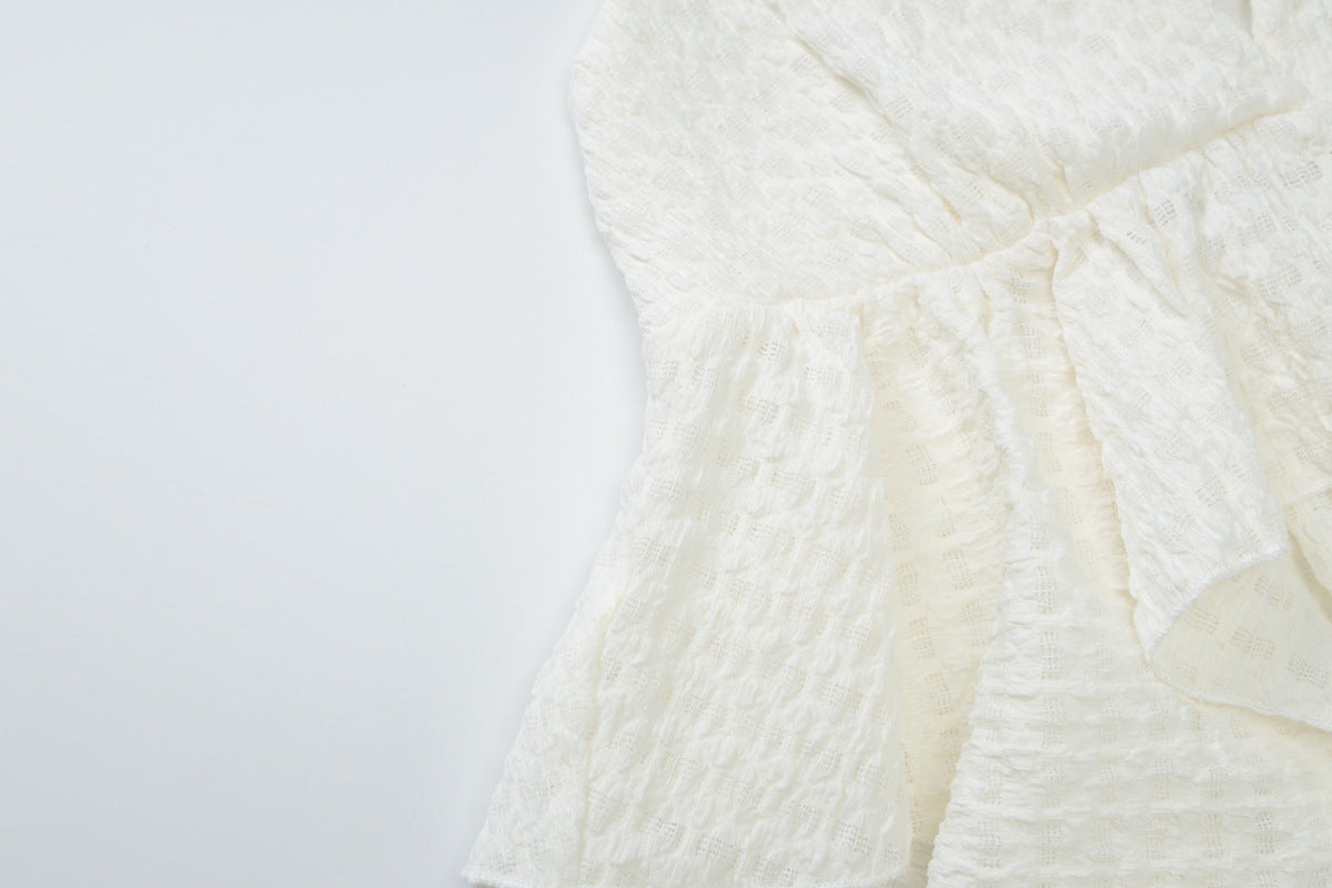 Ruffle Peplum Cami | Ivory Ruched Criss Cross Back Summer Top | Light & Airy Feminine Blouse | noémi