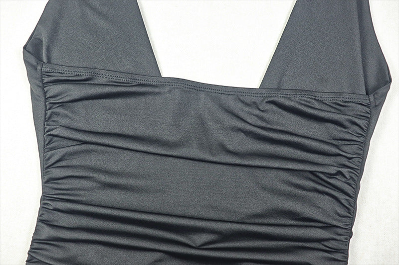 Womens Waist Slimming V Neck Pleated Draped Wrap Dress | noémi