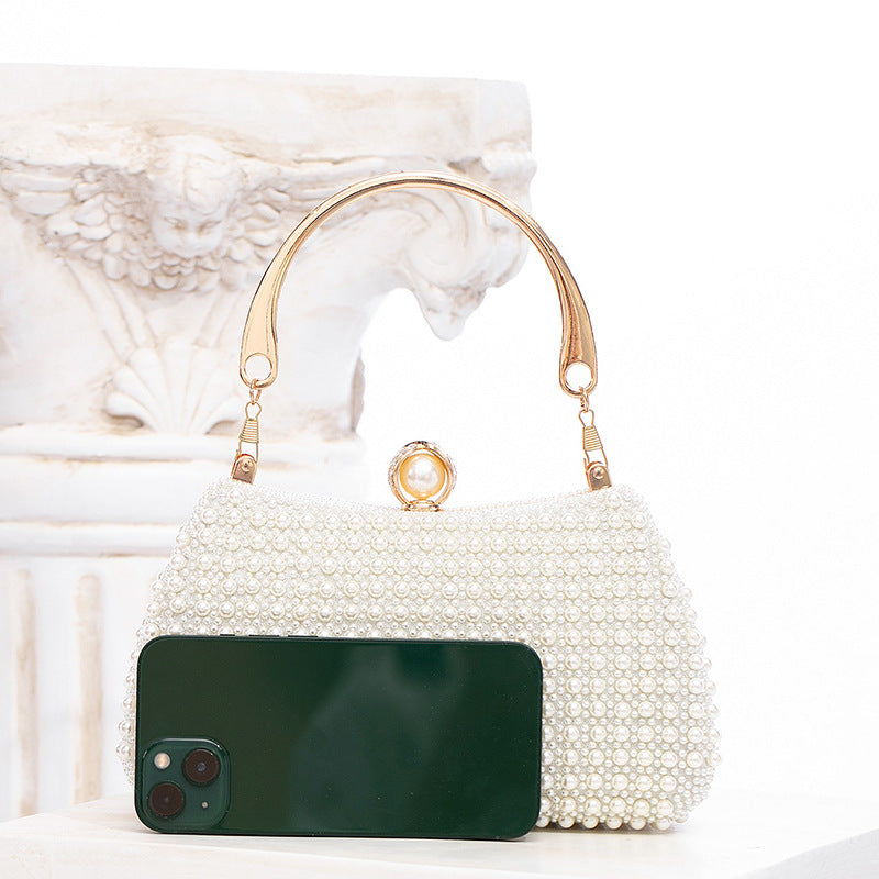 Elegant Pearl Evening Bag | White Clutch with Gold Chain for Parties & Events | noémi