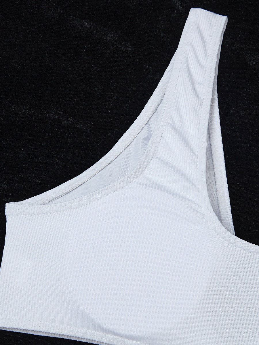 Ring Detail Three Point Bikini Set with Sunken Stripe Texture for Women | noémi