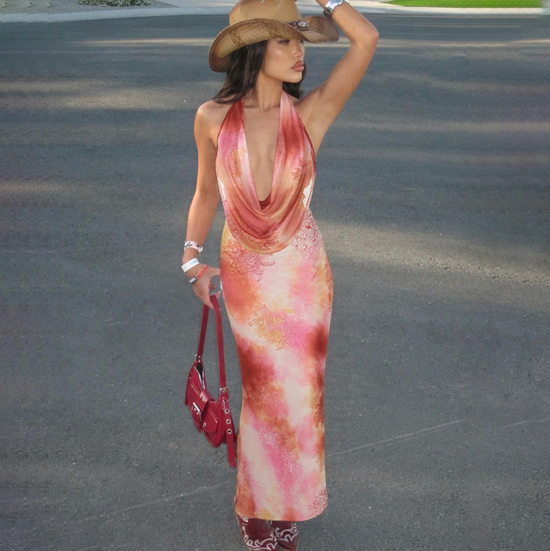 Women’s Summer Backless Printed Slit Beach Dress | LaceUp Waist, Lightweight & Flowy | noémi