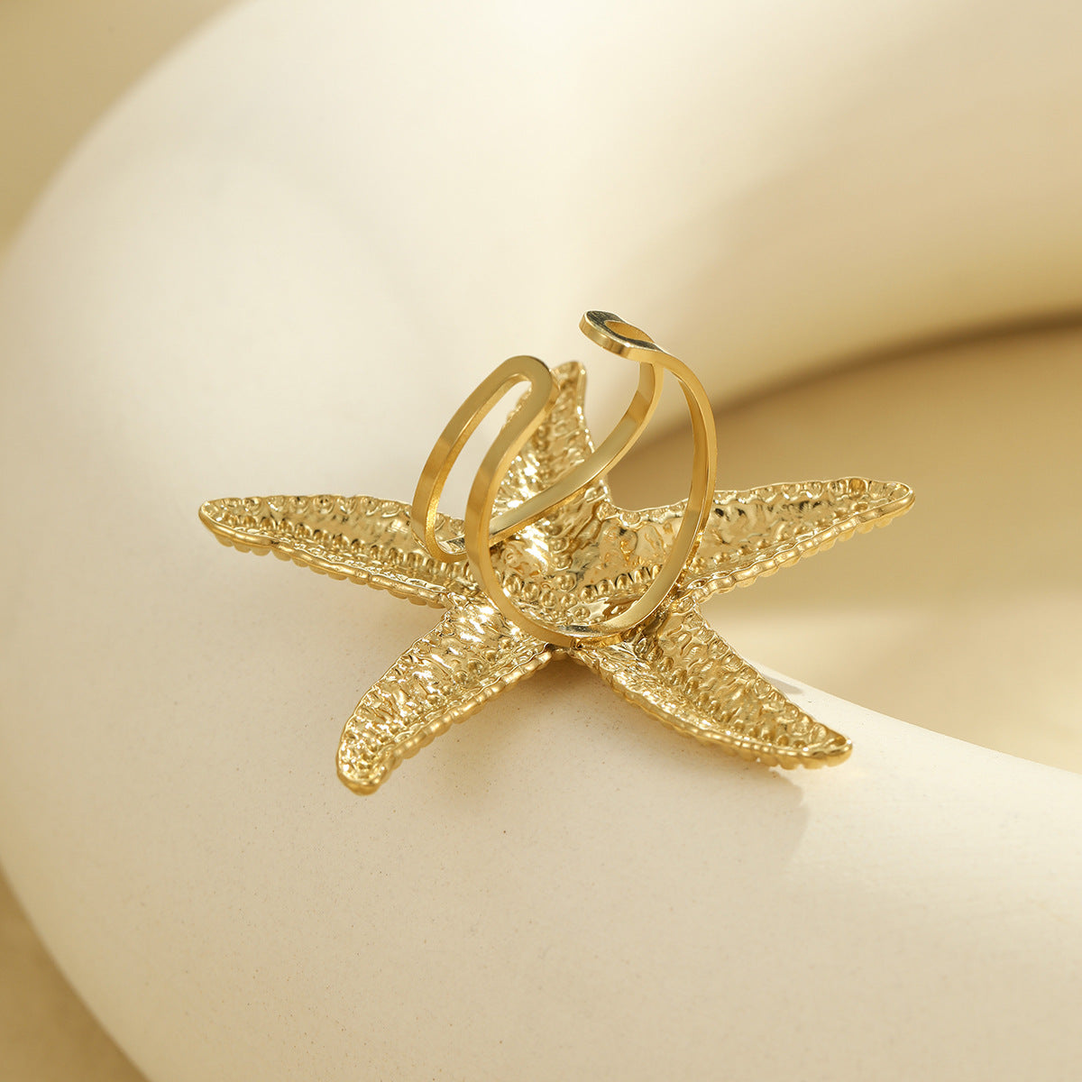 Gold Starfish Ring | Open Adjustable | Stainless Steel, Ocean Inspired Jewelry, Non Fading, Bold Statement Ring for Women | noémi