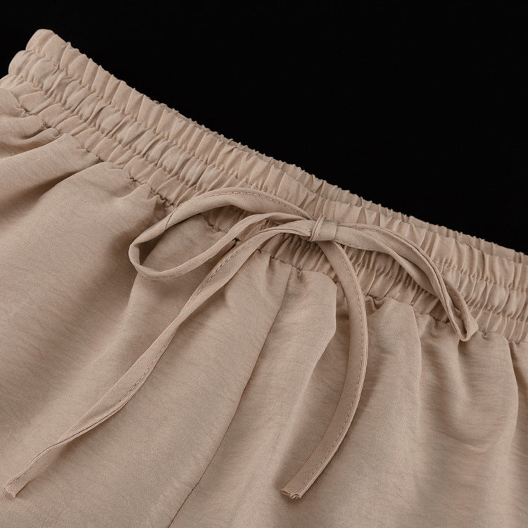 Ruffle V Neck Two Piece Set | Lace Up Blouse & Wide Leg Pants | noémi