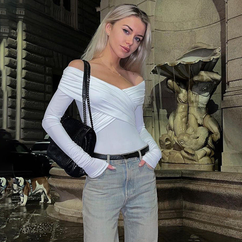 V Neck Off Shoulder Jumpsuit | Slim Fit Long Sleeve | noémi