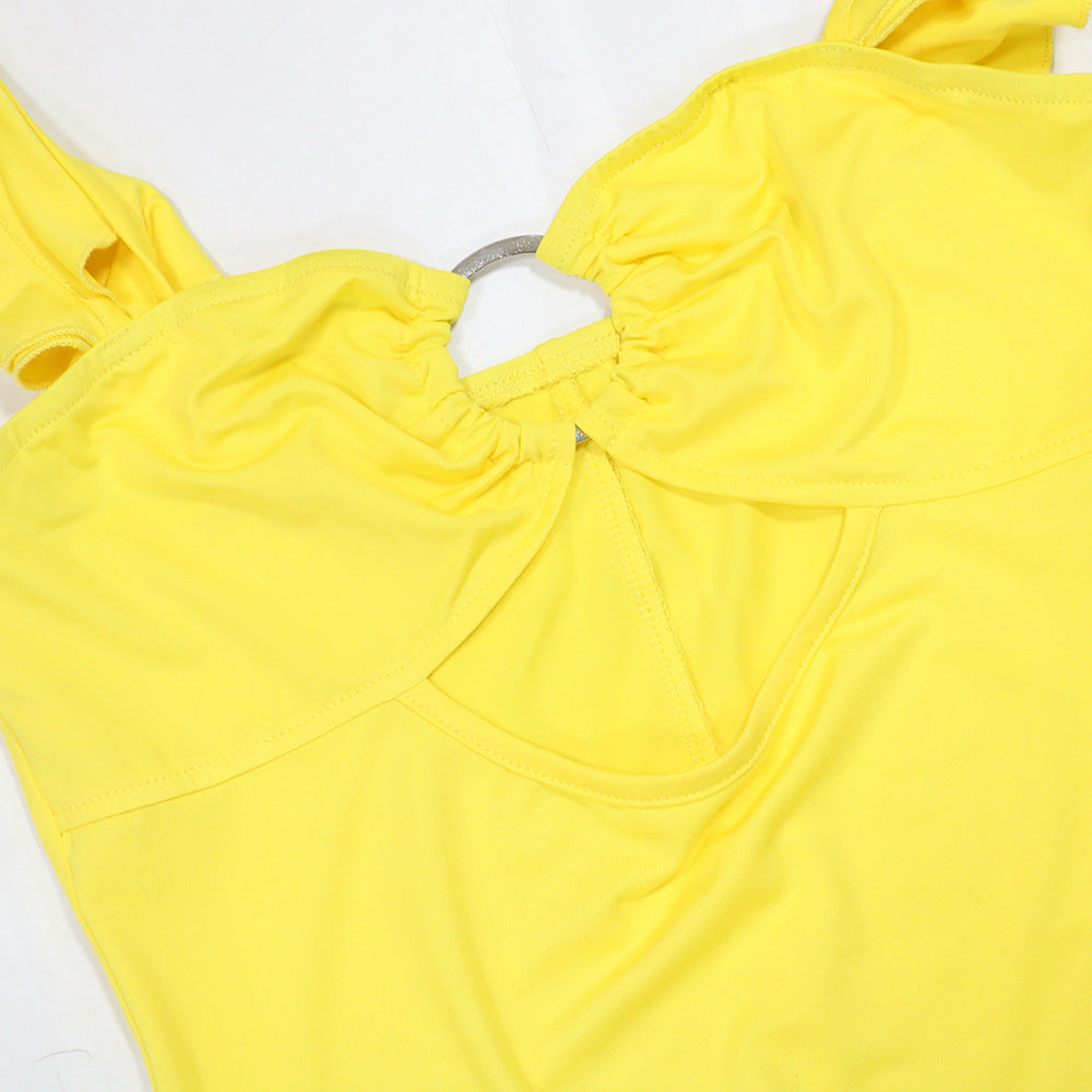 Yellow Cutout Camisole Dress with High Slit | Maxi Dress for Women | noémi