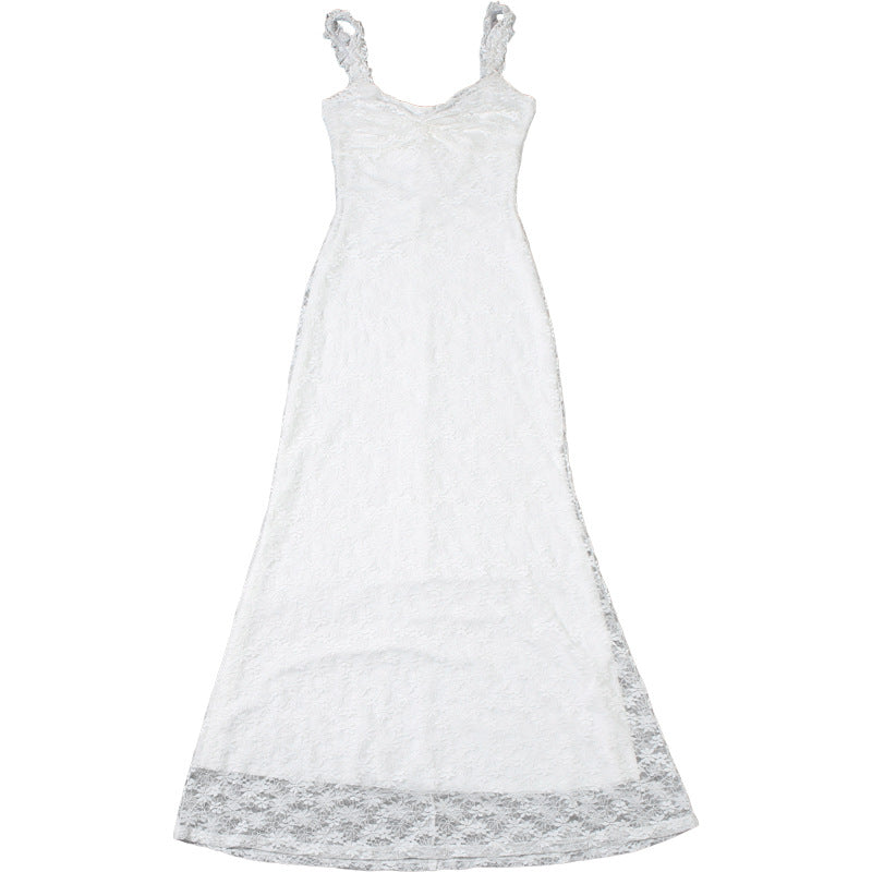 Solid Color High Waist Maxi Dress with Suspenders and Slim Fit | noémi