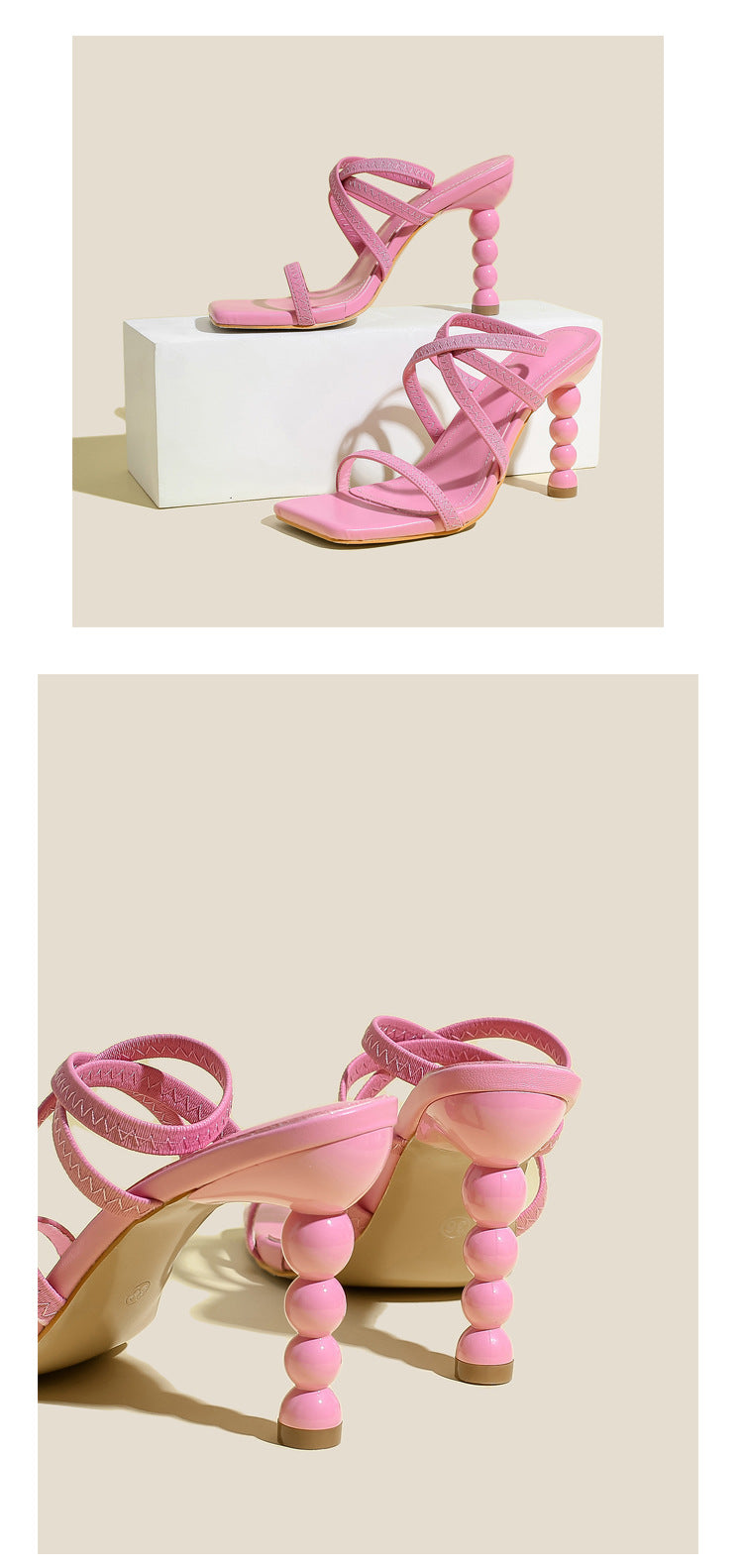 Beaded Heel Sandals | Slip On Stiletto Heels | Pink or Black | noémi